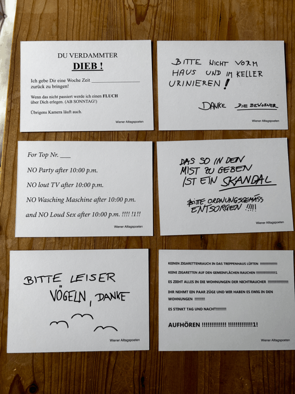 Postkartenset: Stiegenhauszettel